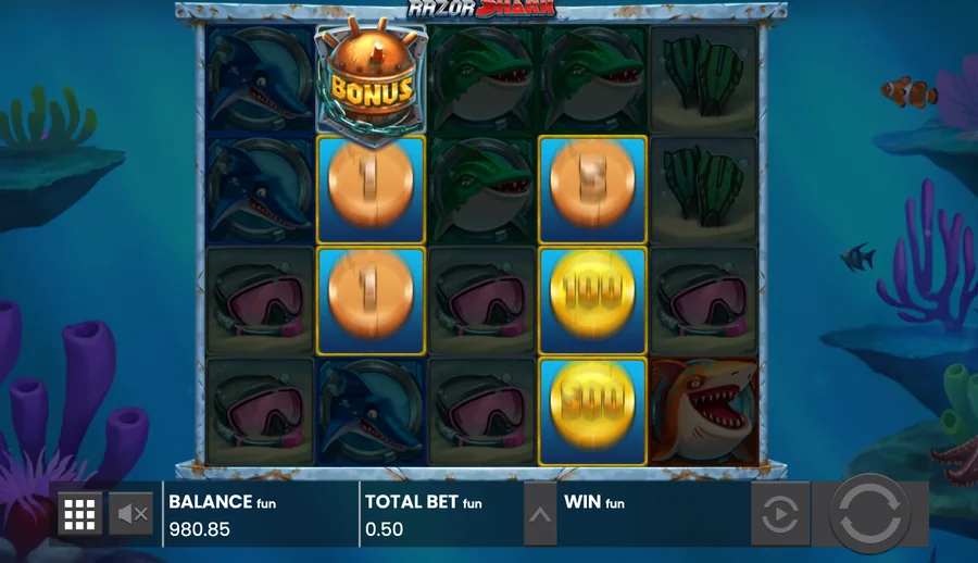 Razor Reveal coins showing 1, 5, 100 and 500