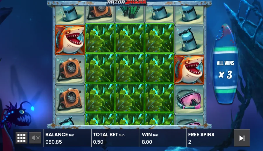 Free games running with the all-wins multiplier at three